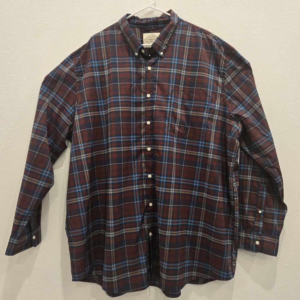 St. John's Bay Burgundy And Blue Casual Button Down Shirt